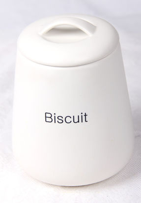 Afbeeldingen van Porseleinen pot met tekst Biscuit